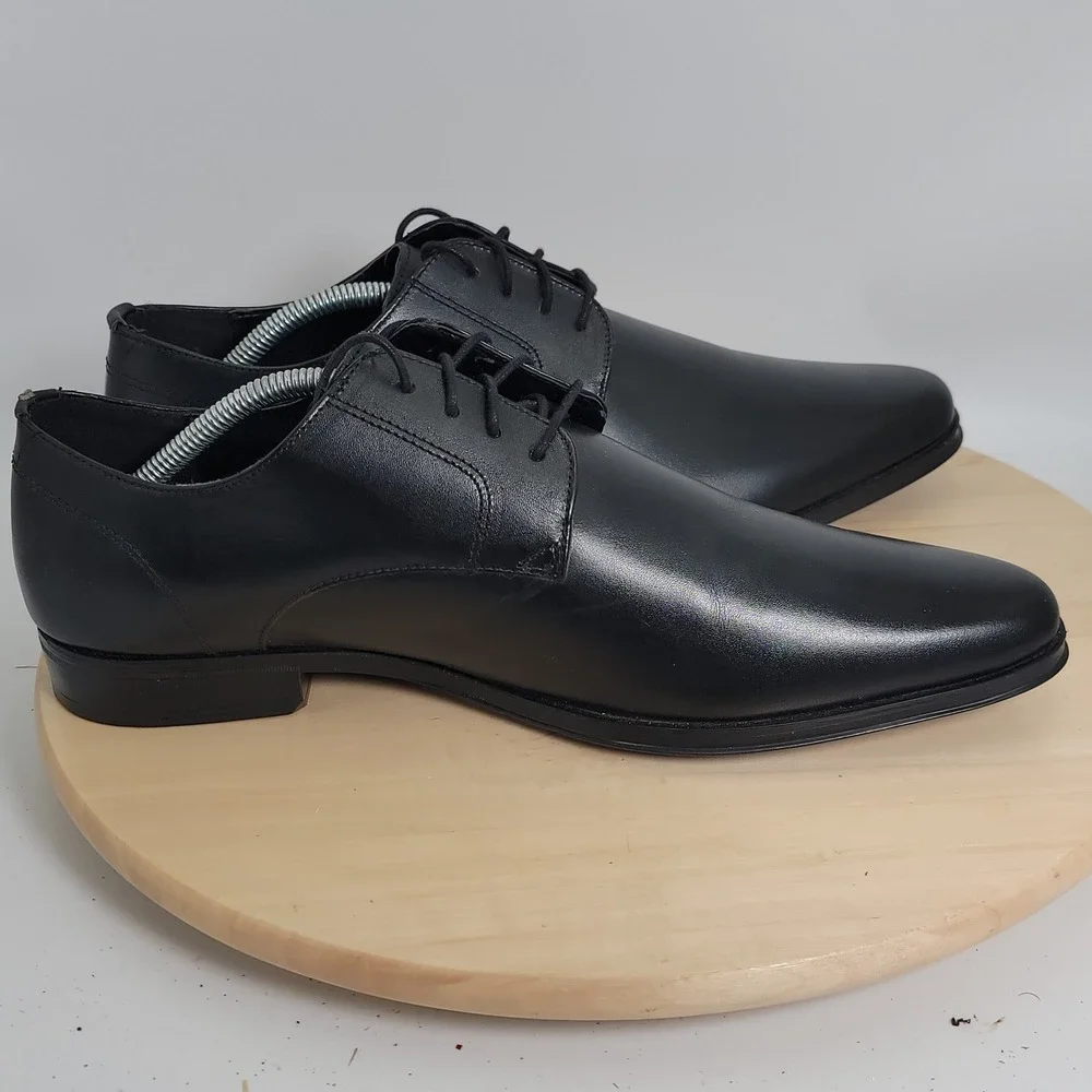 ASOS DESIGN Derby Shoes Men 9.5 Black Faux Leather Lace Up Formal Dress Shoes